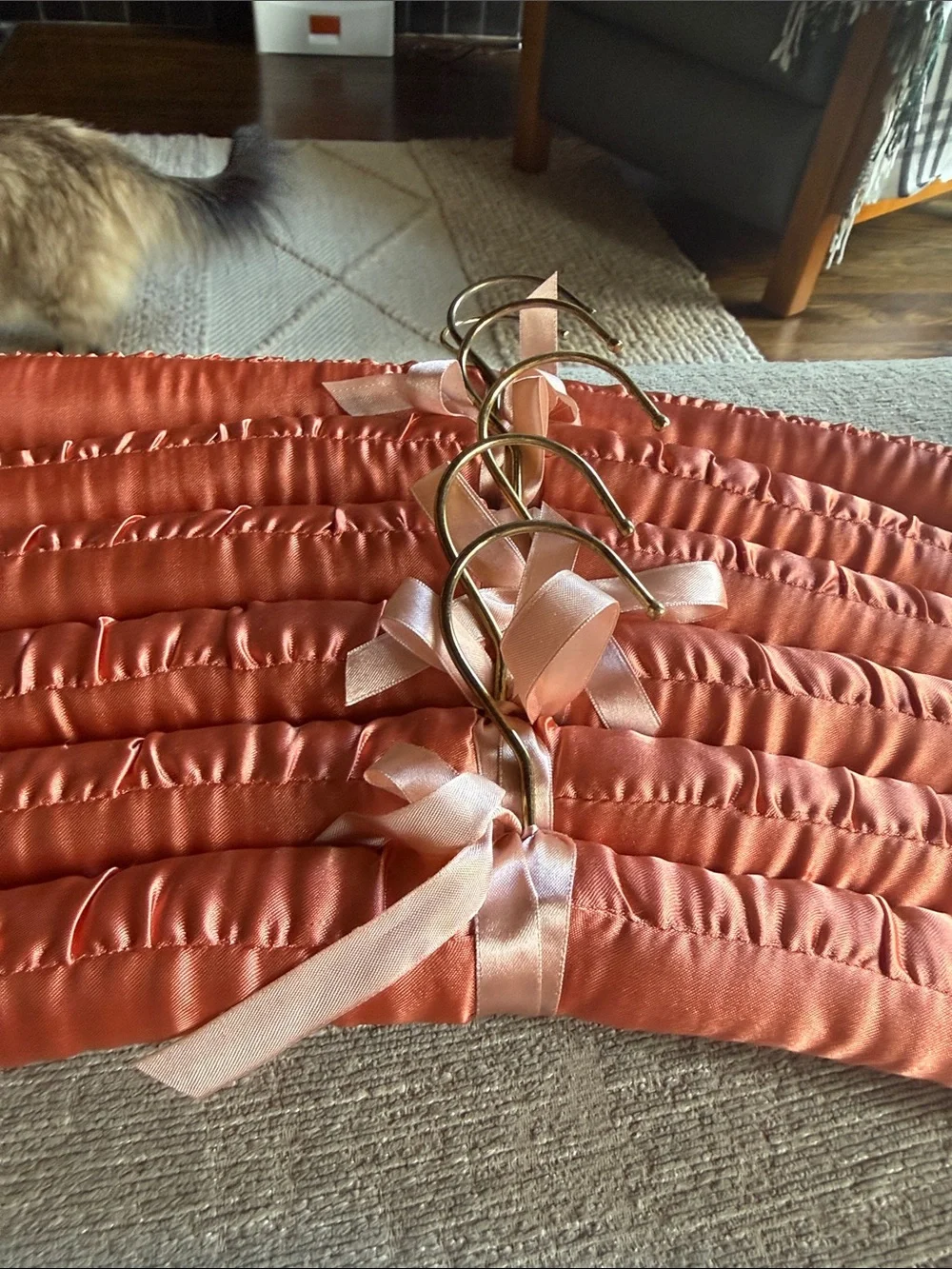Fabric Padded Floral and Coral Satin Hangers - Set